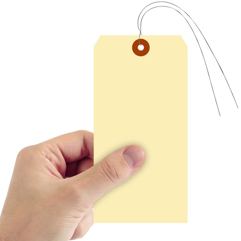 SmartSign Blank Manila Shipping Tags with Wire, Size-10, Pack of 100, 15pt Thick Prewired Cardstock Tag, 7.25 x 3.625 inch Paper Hang Tags with Reinforced Fiber Patch - Image 2